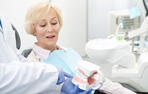 Implant dentist in Canonsburg explaining dental implants to older patient